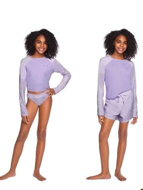 Roxy Youth 3-piece Swim Set rash guard, Purple Medium 10/12